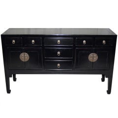 Fine Black Lacquer Table with Seven Drawers and Two Pairs of Doors