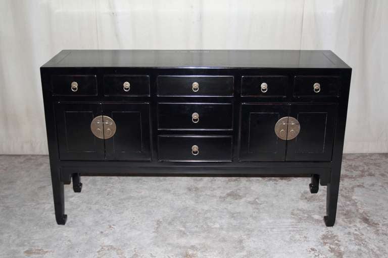 Chinese Fine Black Lacquer Table with Seven Drawers and Two Pairs of Doors