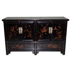 Fine Black Lacquer Sideboard with Gold Gilt Floral Motif