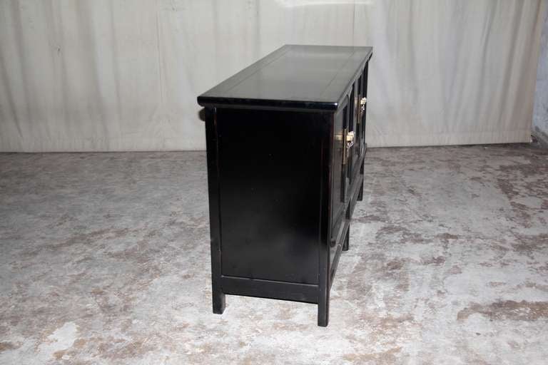 Chinese Fine Black Lacquer Sideboard with Gold Gilt Floral Motif