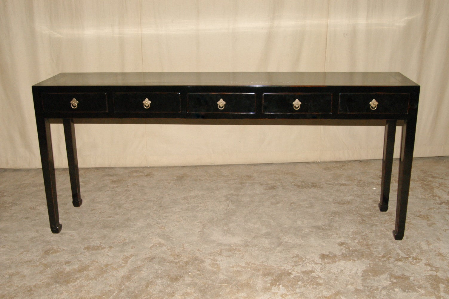 Fine Black Lacquer Table With Five Drawers