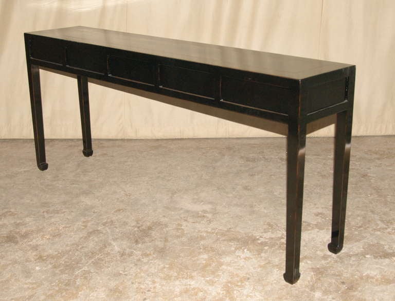 Chinese Fine Black Lacquer Table With Five Drawers