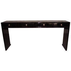 Antique Fine Black Lacquer Console Table with Four Drawers