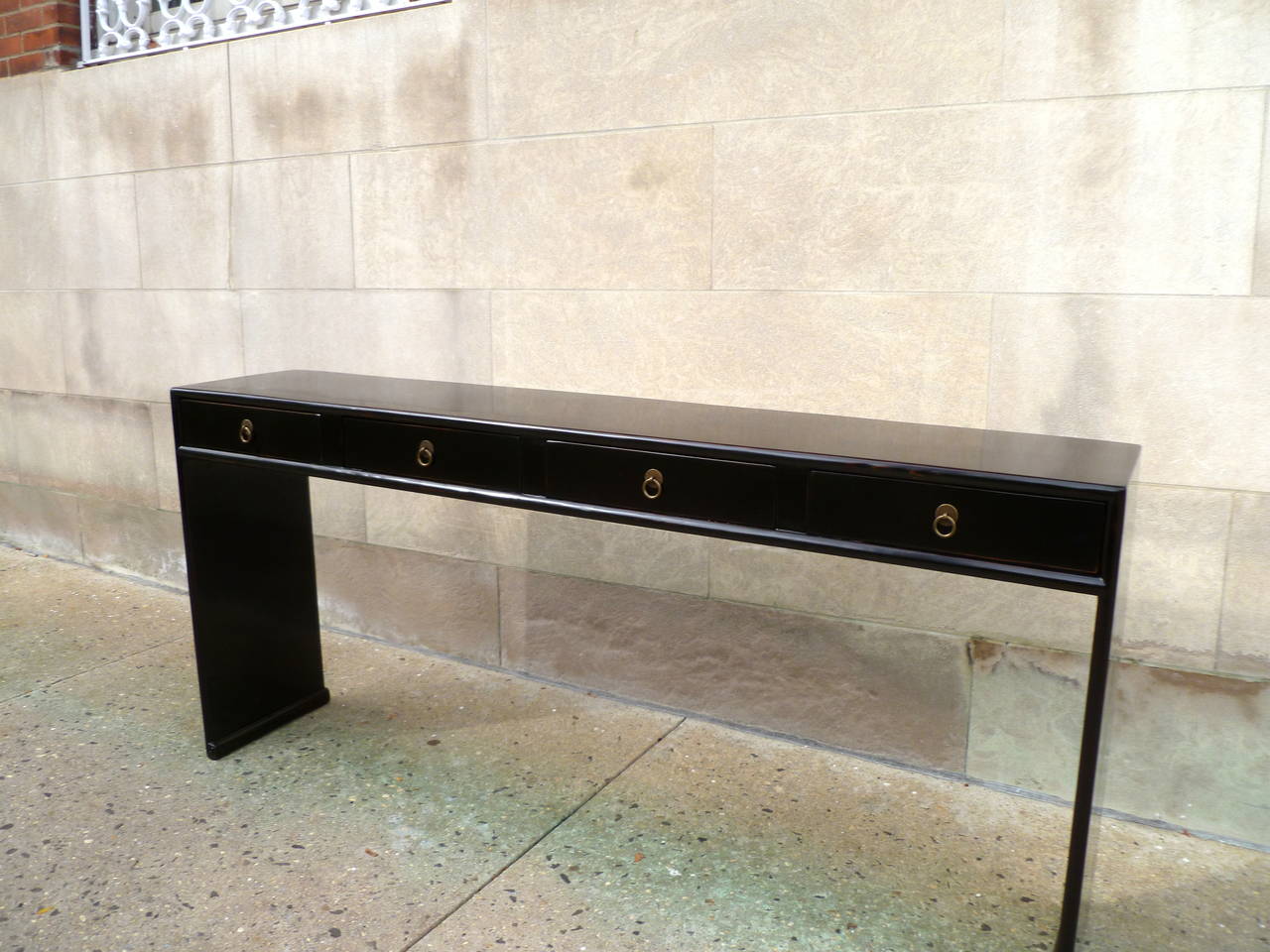 Fine Black Lacquer Console Table with Four Drawers For Sale at 1stdibs