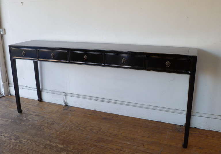 19th Century Fine Black Lacquer Console Table with Drawers