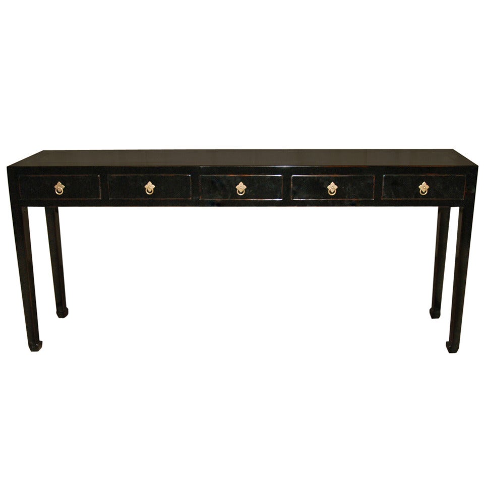 Fine Black Lacquer Console Table with Drawers