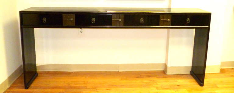 Fine Black Lacquer Console Table with Four Drawers