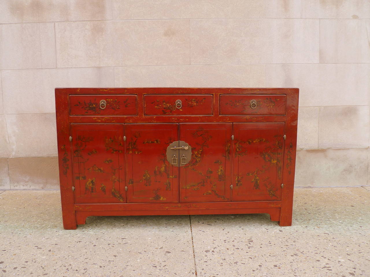 19th Century Fine Red Lacquer Sideboard with Gilt Motif