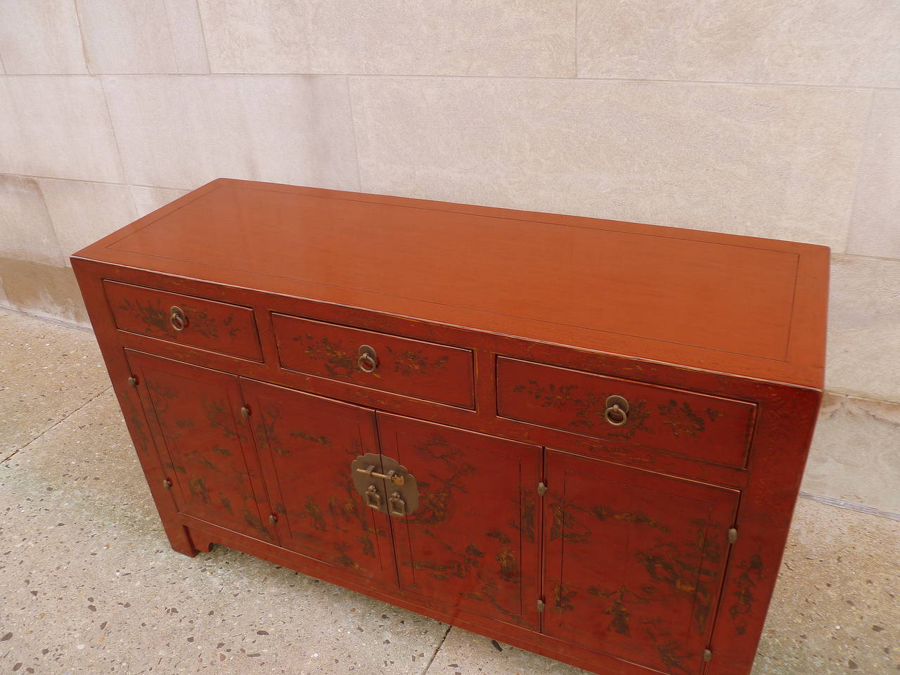 Fine Red Lacquer Sideboard with Gilt Motif 2