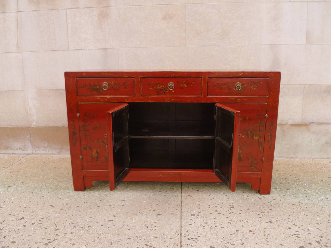 Fine Red Lacquer Sideboard with Gilt Motif 3