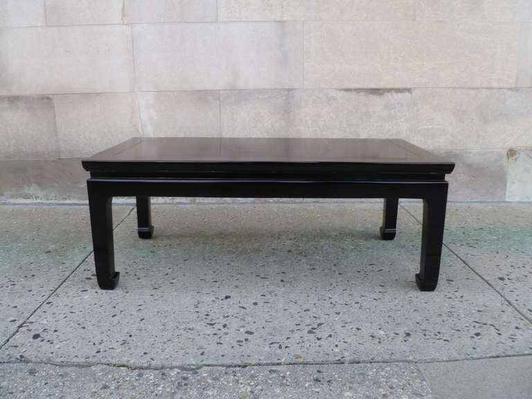  A simple and elegant black lacquer low table, with fine hand painted landscape motif in gold gilt. 