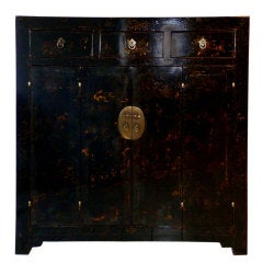 Used Fine Black Lacquer Sideboard With Gold Gilt Motif
