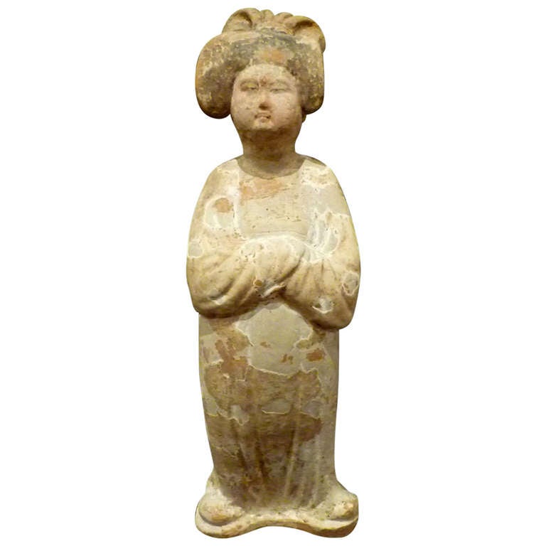 Fine Chinese Tang Dynasty Pottery Figure of a Standing Court Lady, TL Tested