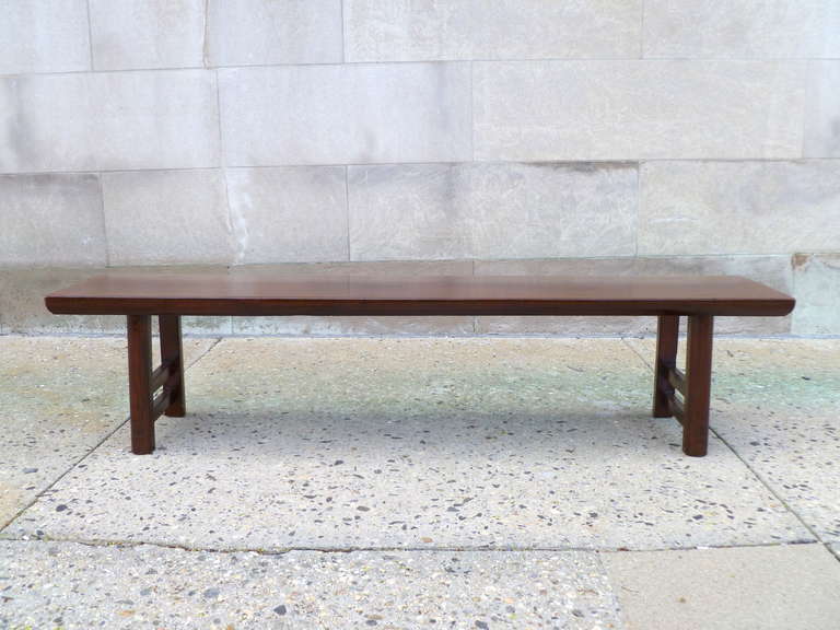 Fine Jumu wood bench with single plank top, beautiful wood grain, simple form, 19th century.