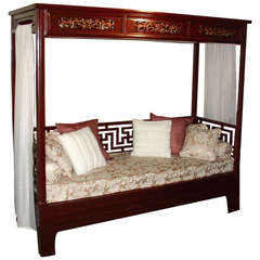 Antique Elegant Red Lacquer Canopy Bed