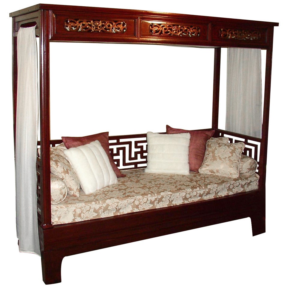 Elegant Red Lacquer Canopy Bed