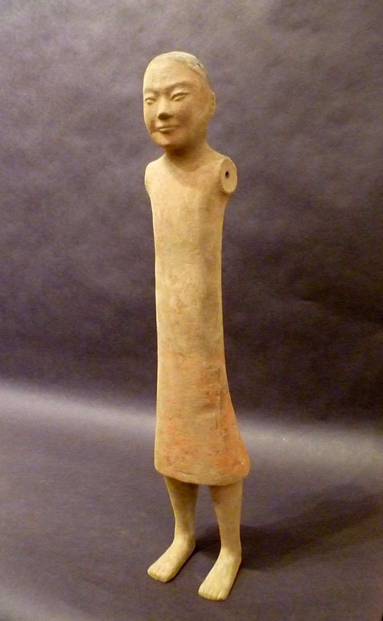 Terracotta Fine Chinese Han Dynasty Pottery Figure of a Standing Man For Sale