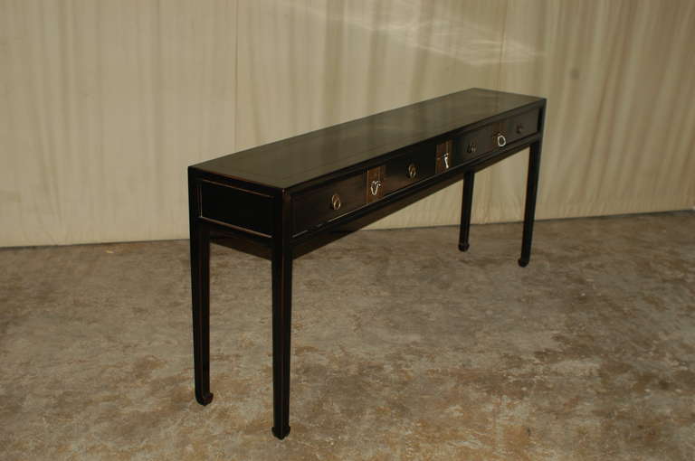 Fine Black Lacquer Table with Four Drawers In Excellent Condition In Greenwich, CT