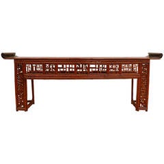 Console Table with Black Lacquer Top & Bamboo Fret Work 4