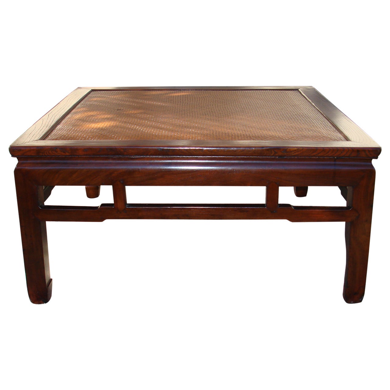 Chinese Ming Style 19th Century Elm Coffee Table with Rattan Inset and