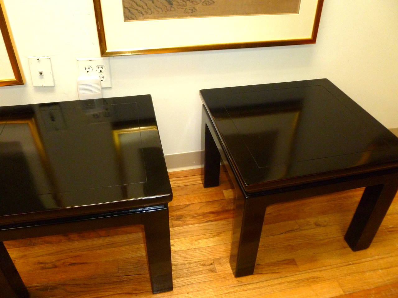 Pair of Black Lacquered Square End Tables 1