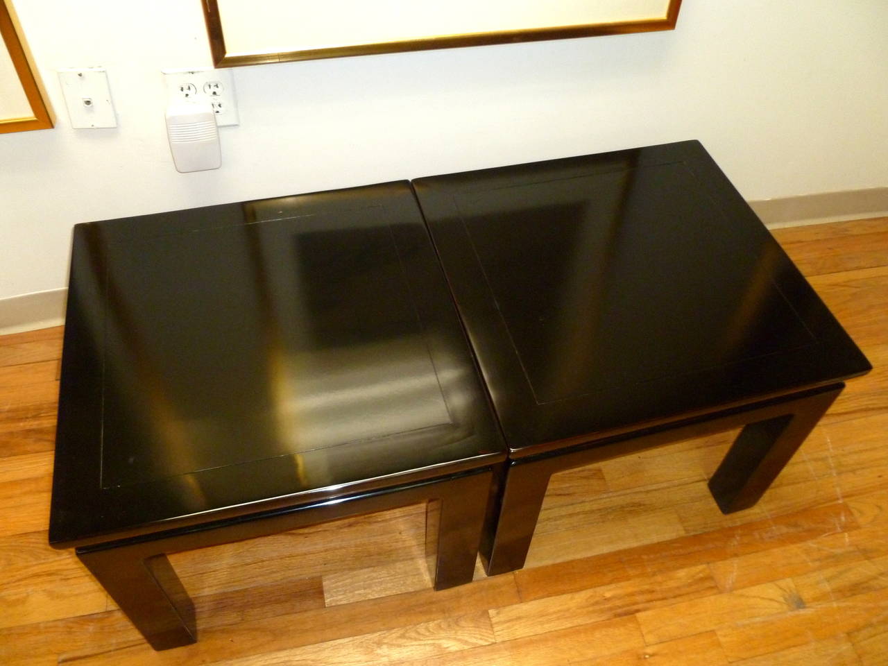 Pair of Black Lacquered Square End Tables 2