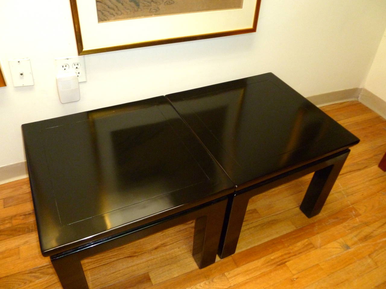 Pair of Black Lacquered Square End Tables 3