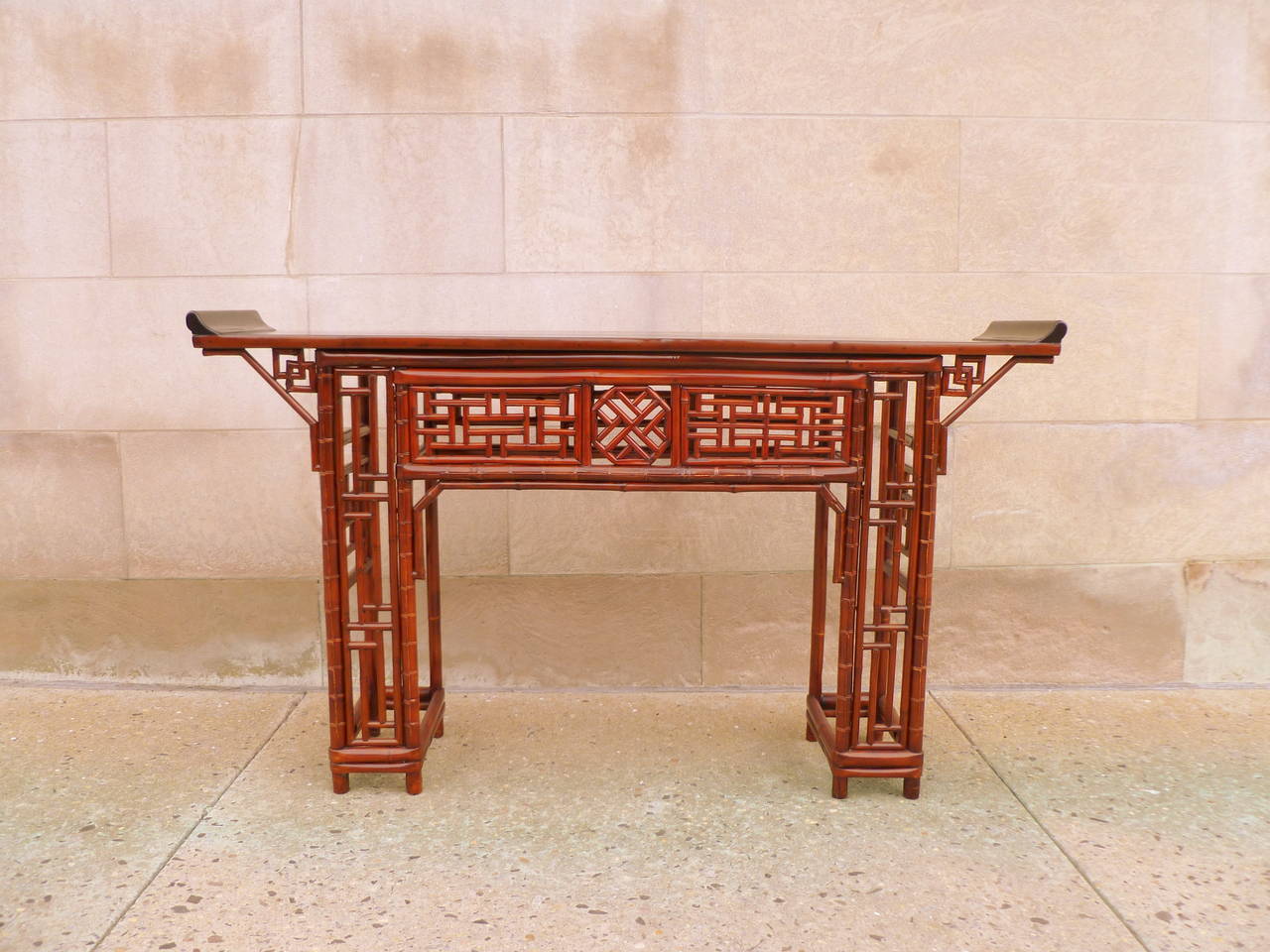 Qing Fine Bamboo Console Table with Black Lacquer Top