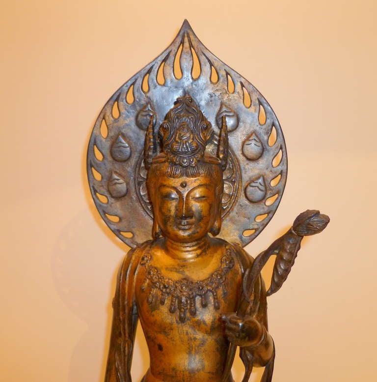 Very Fine Japanese Bronze Statue of Standing Bodhisattva For Sale at