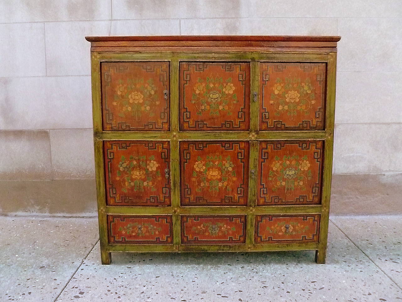 Hand-Painted Tibetan Chest with Floral Motif