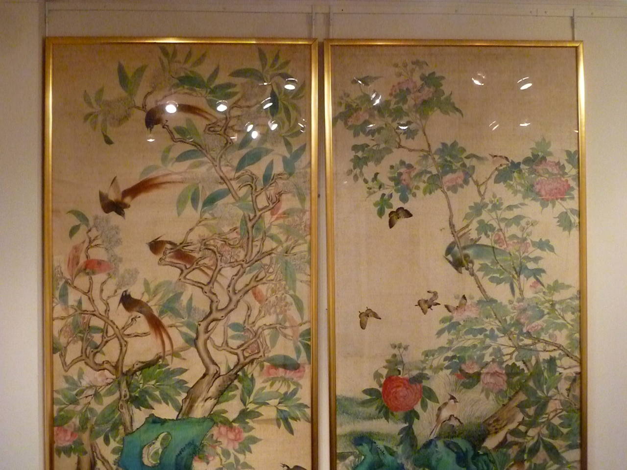 Hand-Painted Pair of Fine Brush Painting, Anglo-Chinese School of Birds and Flowers