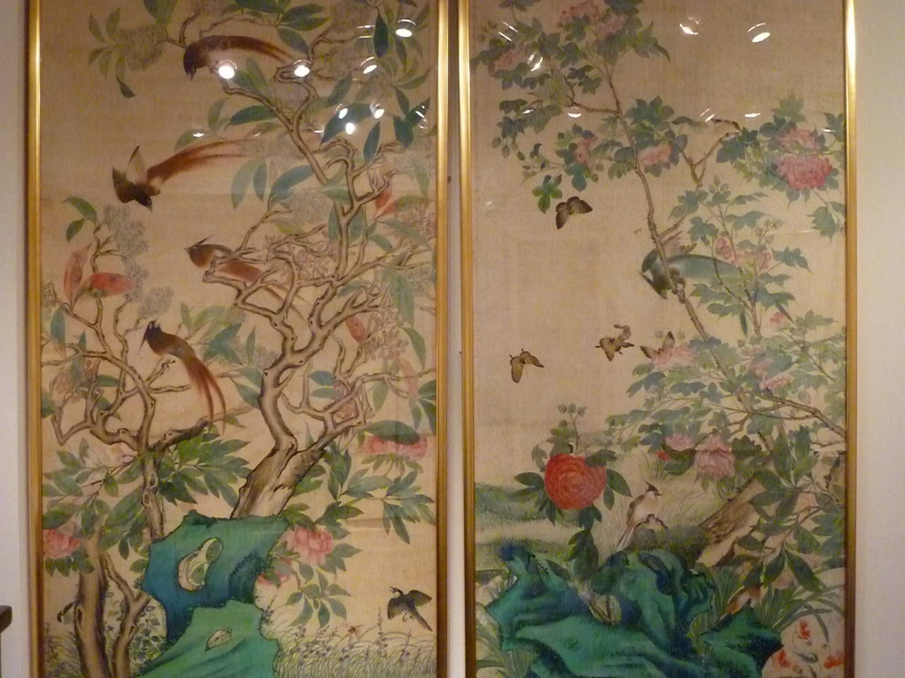 19th Century Pair of Fine Brush Painting, Anglo-Chinese School of Birds and Flowers
