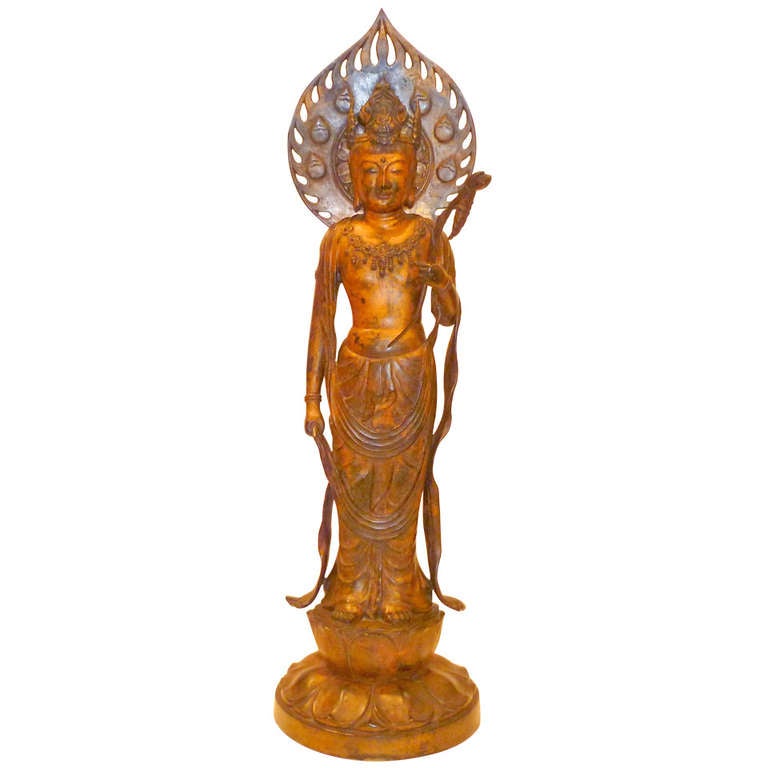 Very Fine Japanese Bronze Statue of Standing Bodhisattva For Sale at