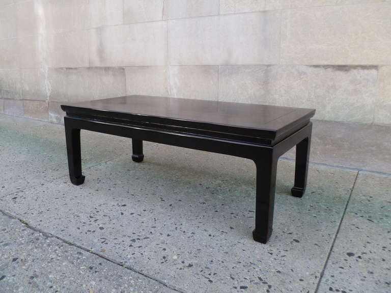 Fine Black Lacquer Low Table with Gold Gilt Landscape Motif  In Excellent Condition In Greenwich, CT
