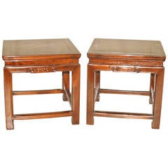 Antique Pair of Fine Ju Mu Wood Square Stools