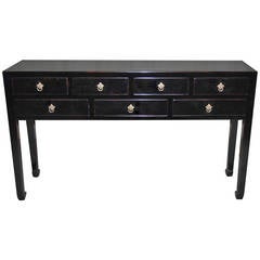 Refined Black Lacquer Console Table with Drawers
