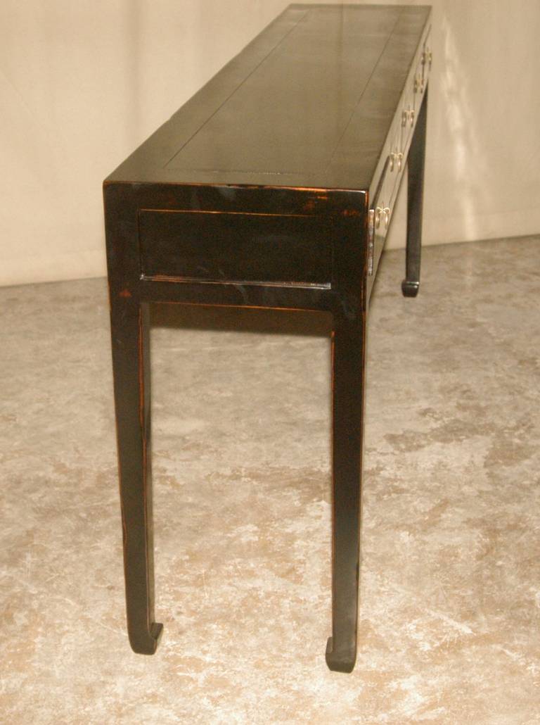Late 19th Century Fine Black Lacquer Console Table with Drawers