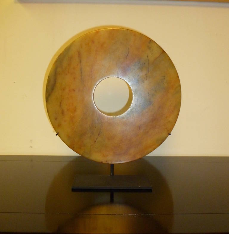 Jade Disc "Bi" on Metal Stand