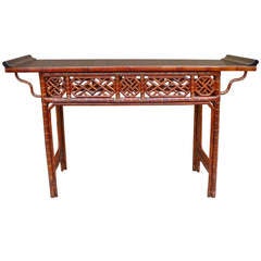 Fine Bamboo Altar Table with Black Lacquer Top