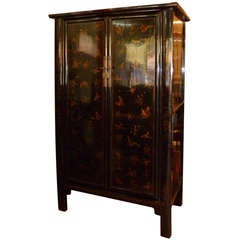 Fine Black Lacquer Armoire With Gold Gilt Butterfly Motif