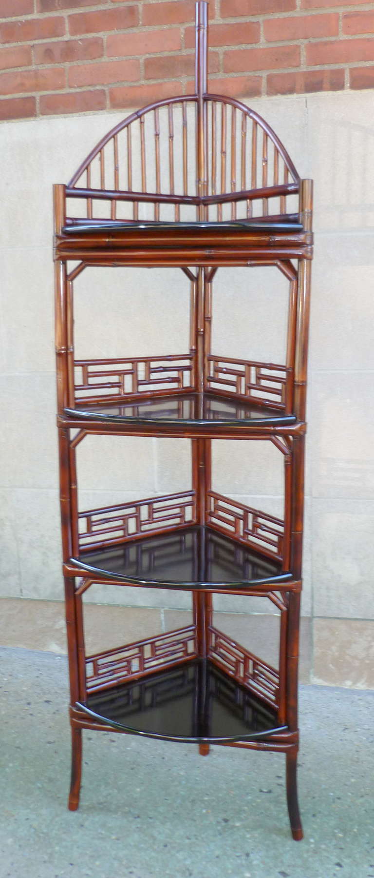 Qing Fine Bamboo & Black Lacquer Corner Stands For Sale