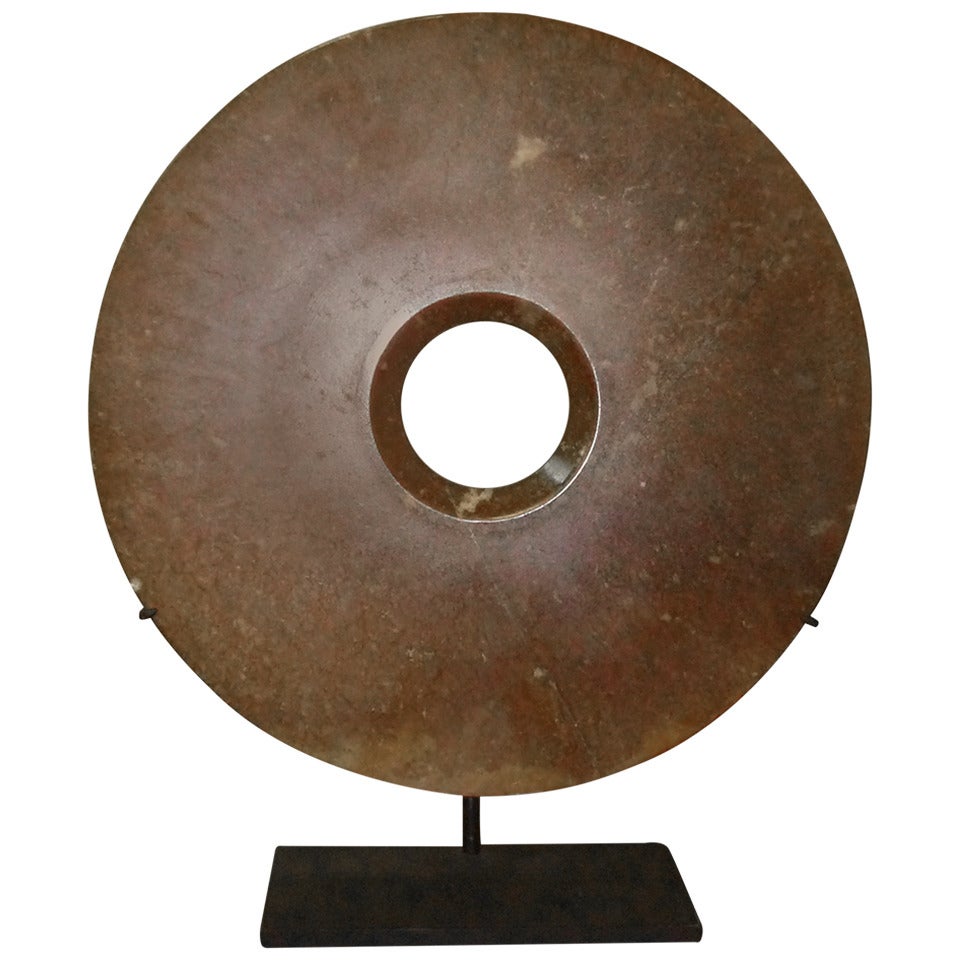 Jade Disc "Bi" on Metal Stand