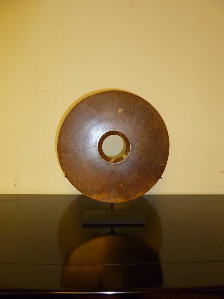 Jade Disc "Bi" on Metal Stand