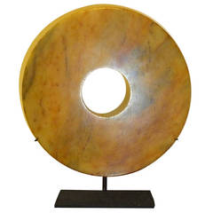 Jade Disc "Bi" on Metal Stand