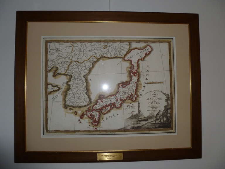 A framed rare map of Japan and Korea in 1797. Provenance: JP Morgan, Tokyo, Japan.