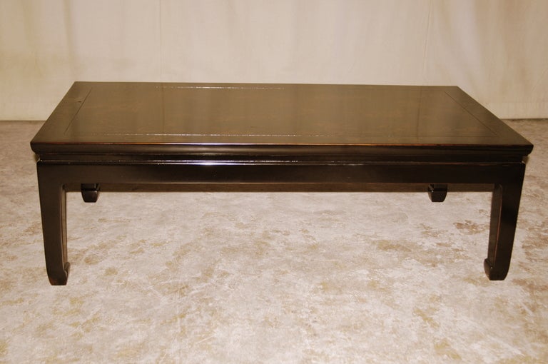 Fine Black Lacquer Low Table With Gilt Landscape Motif