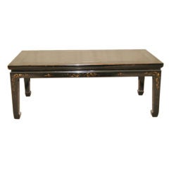 Black Lacquer Low Table With Gold Gilt Landscape Motif