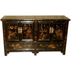 Black Lacquer Sideboard With Gold Gilt Floral Motif