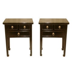 A Pair Of  Fine Black Lacquer End Tables