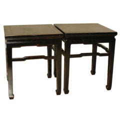 Antique A Pair Of Black Lacquer Square End Tables